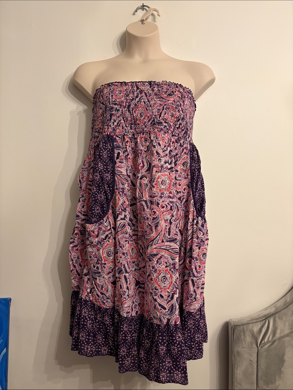 Plus size Boho Strapless Purple Paisley Sundress
